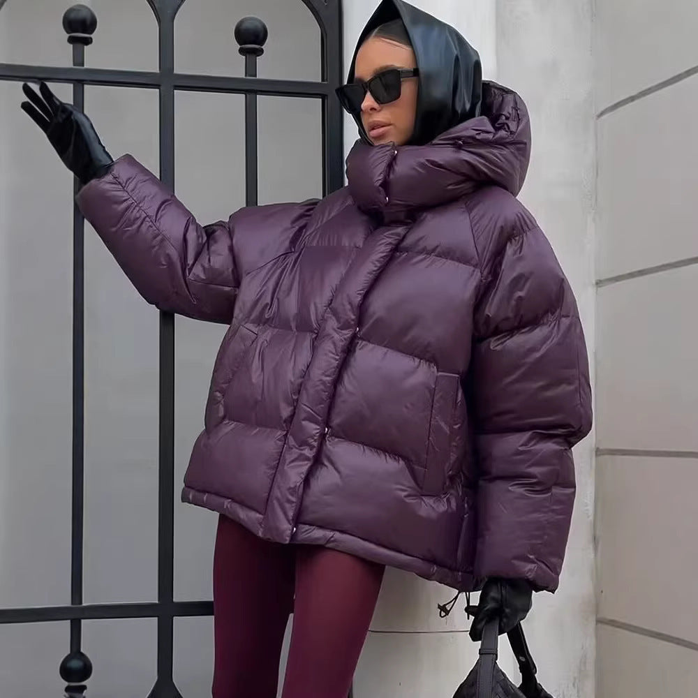Women's Oversize Quilted Puffer Jacket with High Collar and Hood Amarae