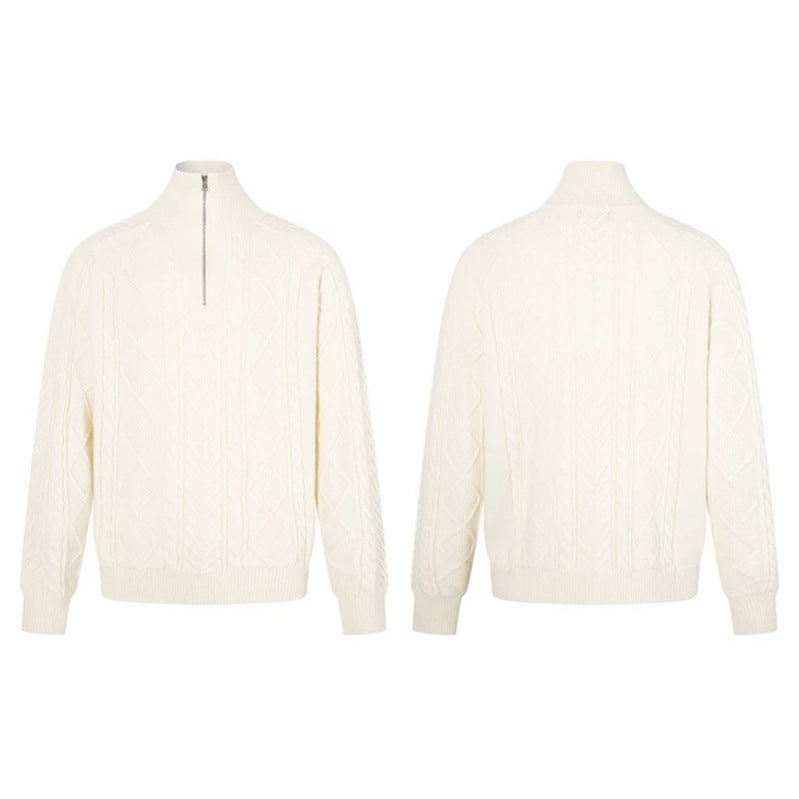 Women's Cable Knit Pullover with Short Zipper and Stand-Up Collar Amarae