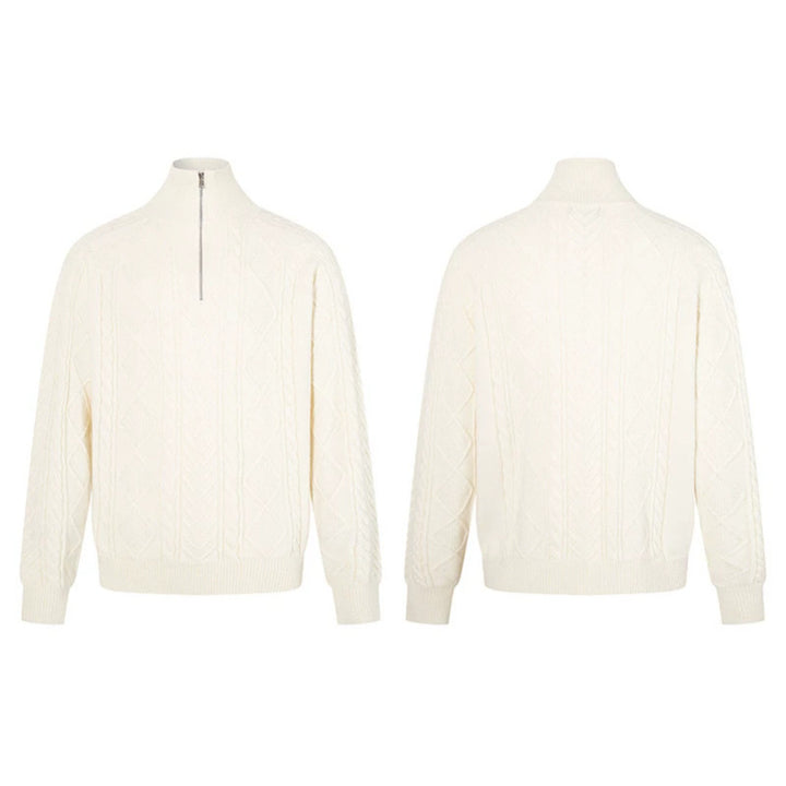 Women's Cable Knit Pullover with Short Zipper and Stand-Up Collar Amarae