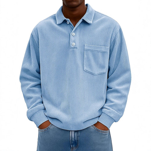 Men's Casual Polo with textured ribbed design and chest pocket Amarae
