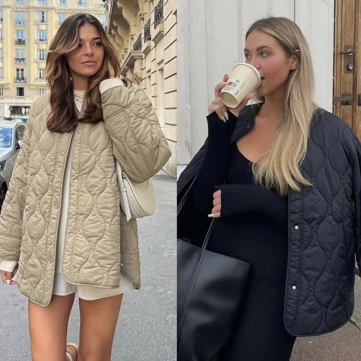 Women’s Oversized Padded Jacket in Cocoon Cut with Press Stud Closure Amarae
