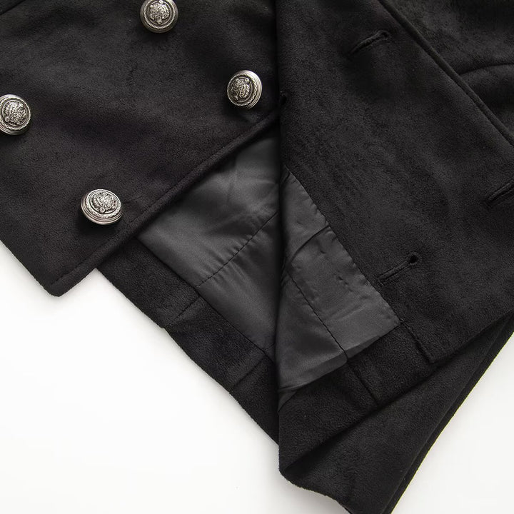 Women's short uniform-inspired jacket with high stand-up collar, double button placket and decorative cuffs Amarae