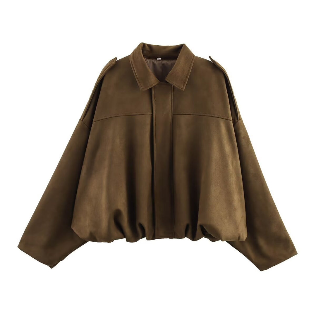 Ladies short jacket in oversized bomber style made of suede imitation with balloon hem and epaulettes Amarae