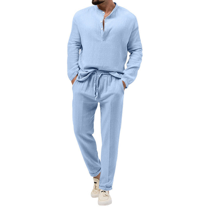 Men's Casual Lounge Set with Button Placket and Elastic Waistband Lune London