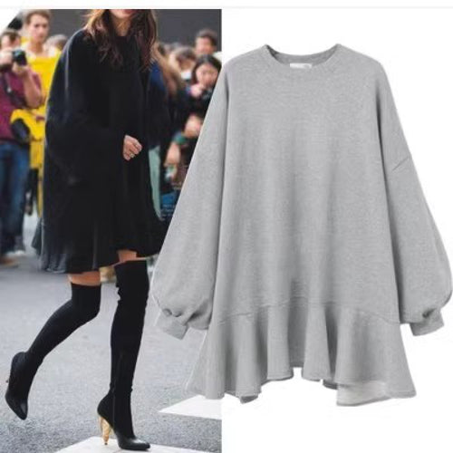 Robe sweat-shirt surdimensionnée pour femmes avec ourlet volumineux à volants Chic & Stil