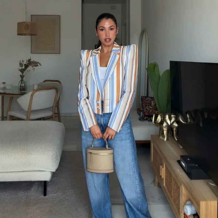 Women's Striped Cropped Blazer with Sculpted Shoulder Amarae