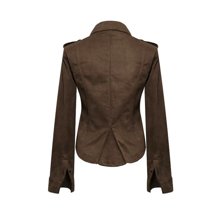 Ladies Military Velvet-Look Jacket with Epaulettes and Decorative Straps Amarae