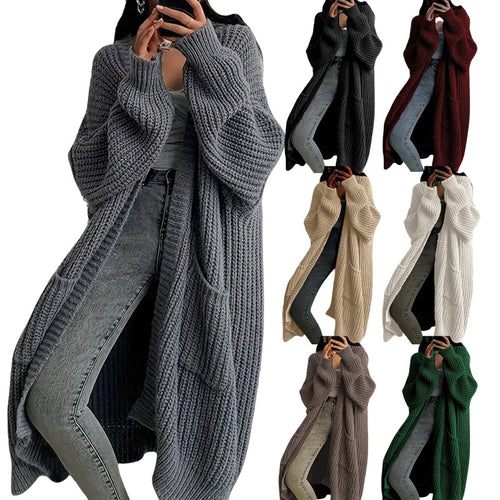 Ladies Long knitted cardigan with side pockets and relaxed fit Amarae