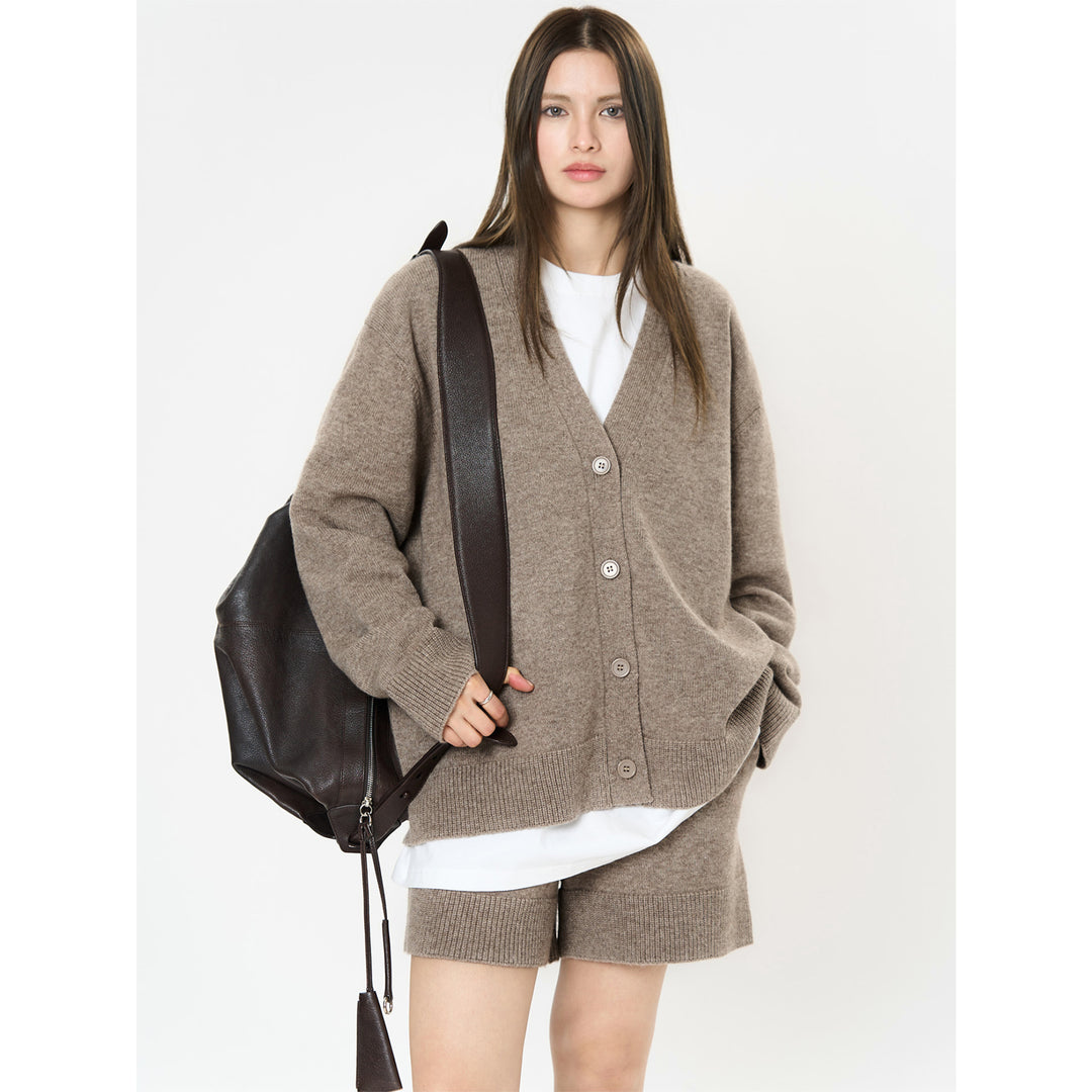 Women's Oversized Knit Cardigan with V-Neck, Button Placket and Soft Draping Amarae