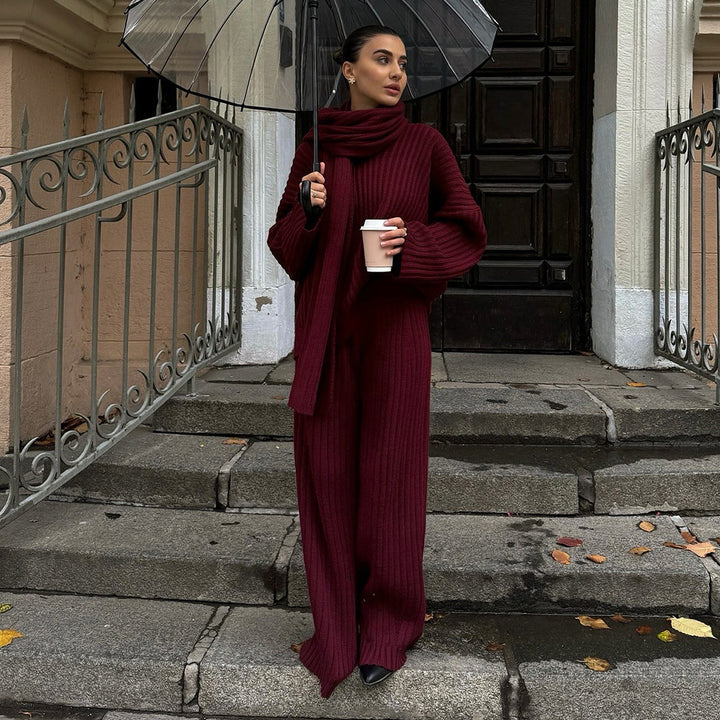 Casual knit set for ladies with scarf Lune London