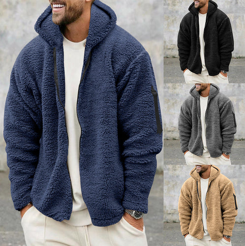 Men's plush fleece jacket with hood and practical pockets Amarae