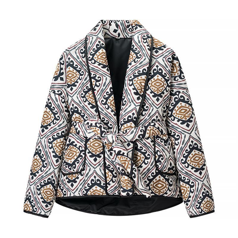 Fashionable women's blazer with tie belt and artistic pattern Lune London