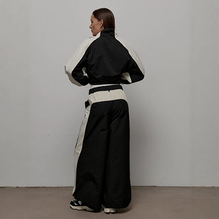 Women's Modern Sports Jacket with High Collar and Contrasting Sleeve Panels