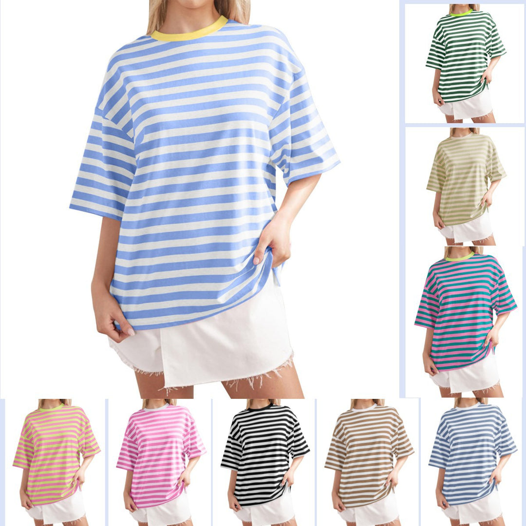 Casual oversized T-shirt for women with wide stripes Amarae