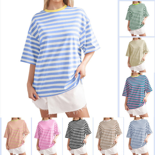 Casual oversized T-shirt for women with wide stripes Amarae