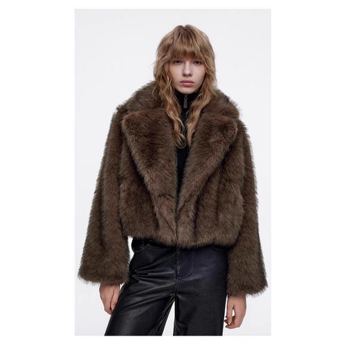 Oversized faux fur jacket for women with voluminous collar Amarae