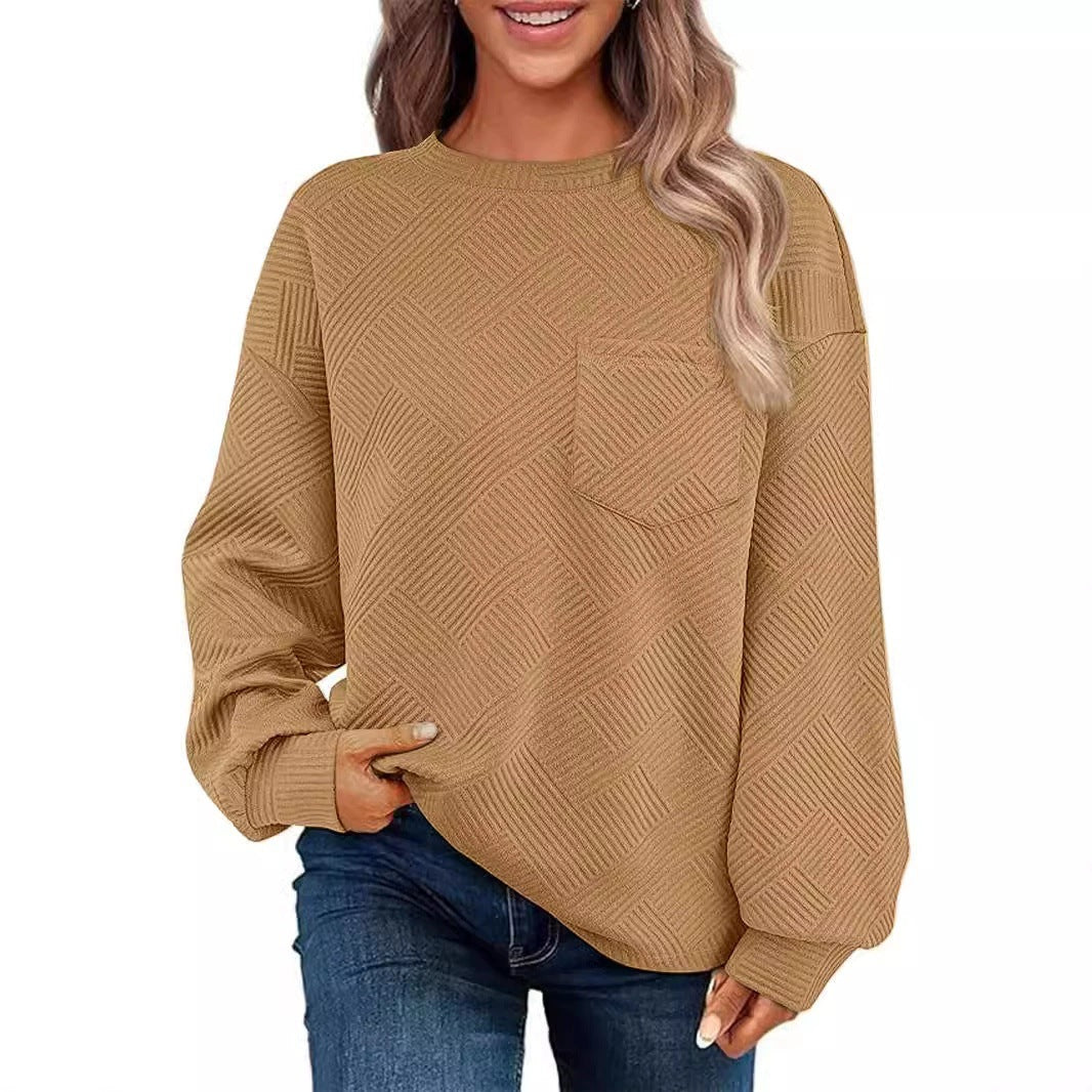 Casual sweater for women with structured fabric pattern and practical chest pocket Lune London