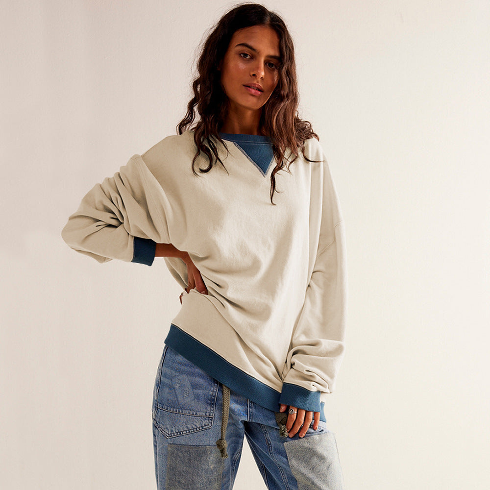 Ladies oversized sweatshirt with V-neck and contrasting edges Lune London