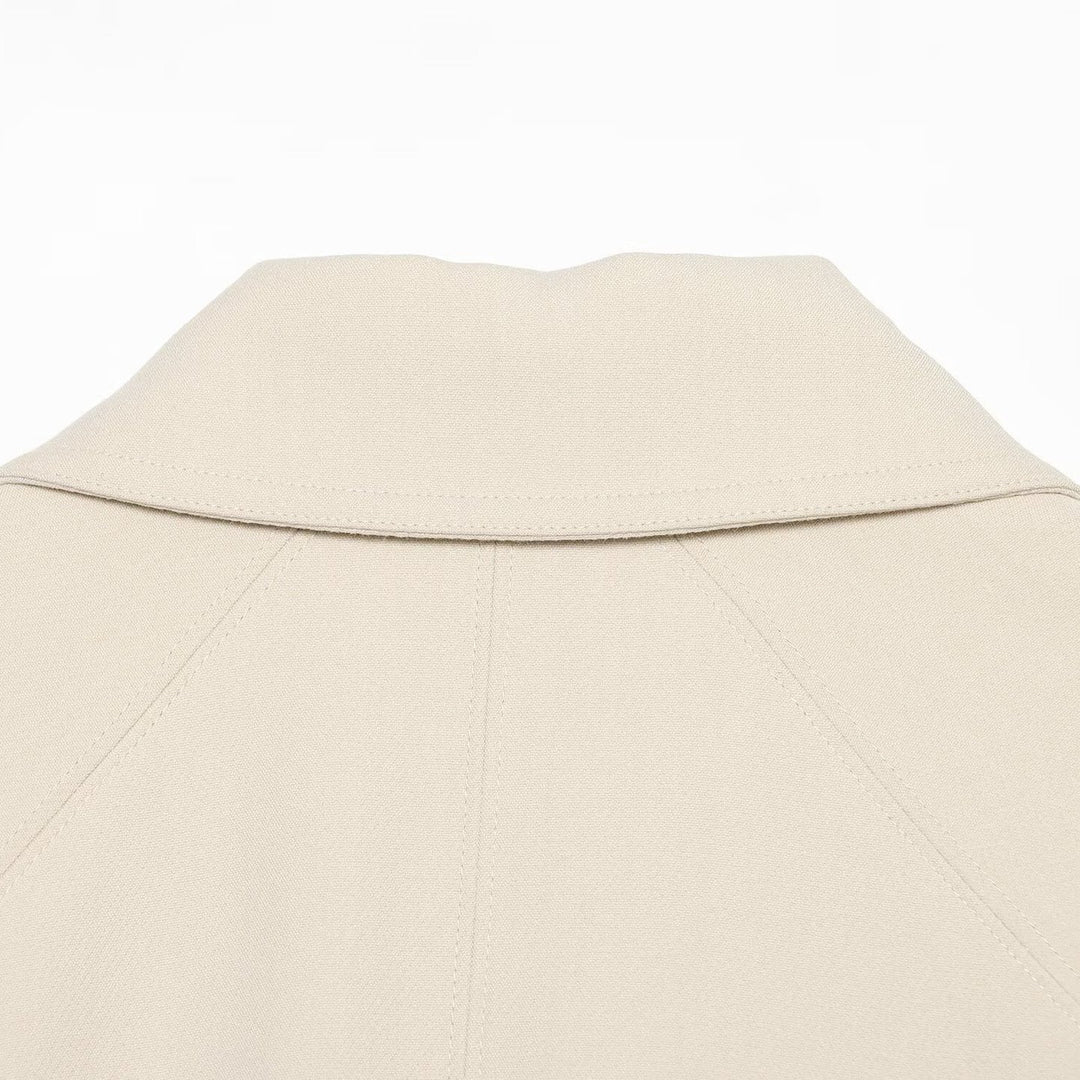 Women's cropped jacket in minimalist trench style with wide shirt collar and tie belt Amarae