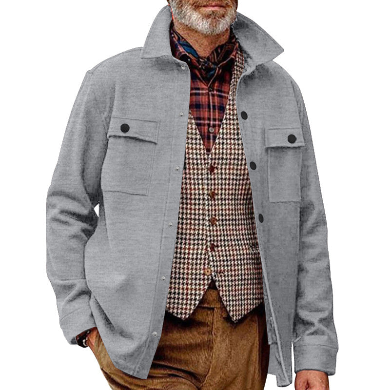 Men's Fleece Shirt Jacket with Two Chest Pockets and Stylish Stand-Up Collar Lune London