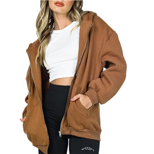 Ladies oversized hoodie sweatshirt with zipper closure and practical side pockets Amarae