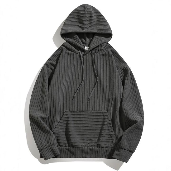 Cozy hooded sweater for men with ribbed structure and practical kangaroo pocket Lune London