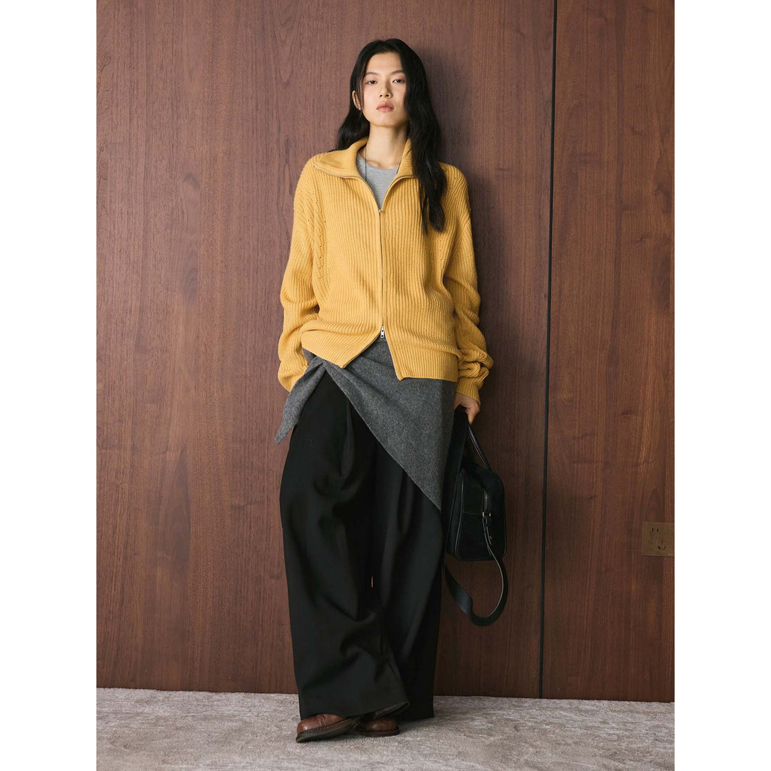Women's chunky knit zip cardigan with high stand-up collar and dropped shoulder Amarae