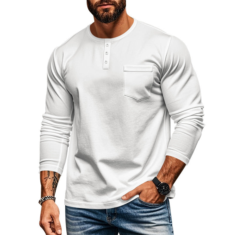Men's long-sleeve shirt with modern Henley neckline and practical chest pocket Chic and style