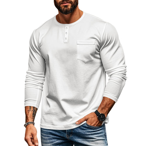 Men's long-sleeve shirt with modern Henley neckline and practical chest pocket Chic and style