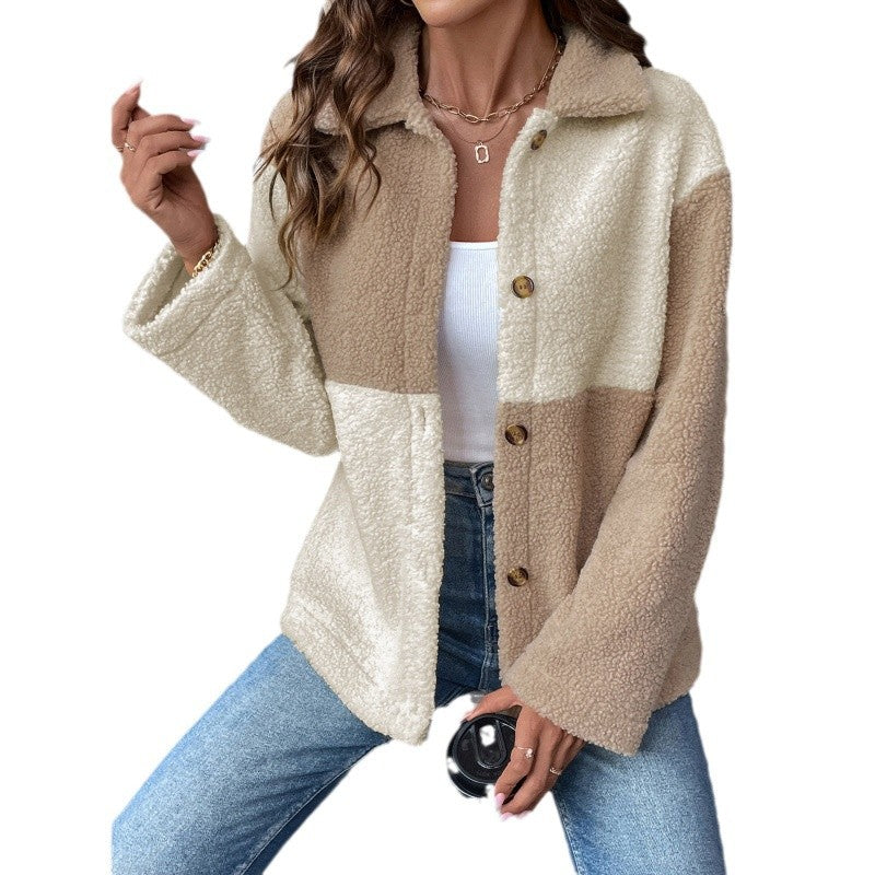 Ladies soft fleece jacket with block pattern Lune London