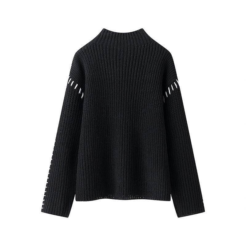 Women’s knitted sweater with high neck and elegant side details Lune London