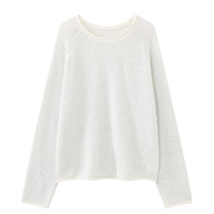 Women's Boucle-Mohair Sweater with Round Neck and Subtle Glitter Effect Amarae