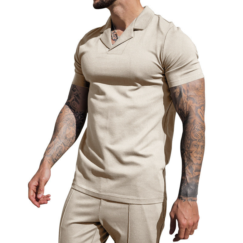 Short sleeve shirt for men with classic Henley collar and textured surface Lune London