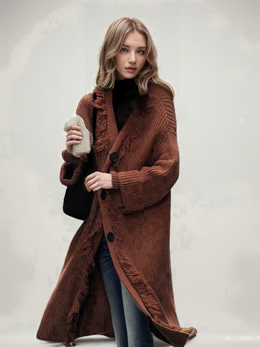 Chunky knit cardigan for women with a casual fringe design Amarael
