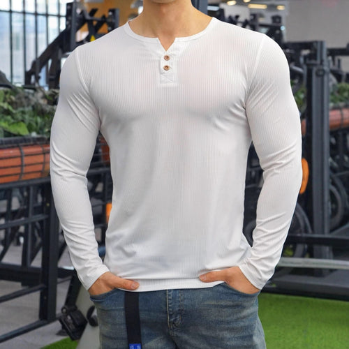 Men's long sleeve shirt with ribbed structure and button placket Amarae