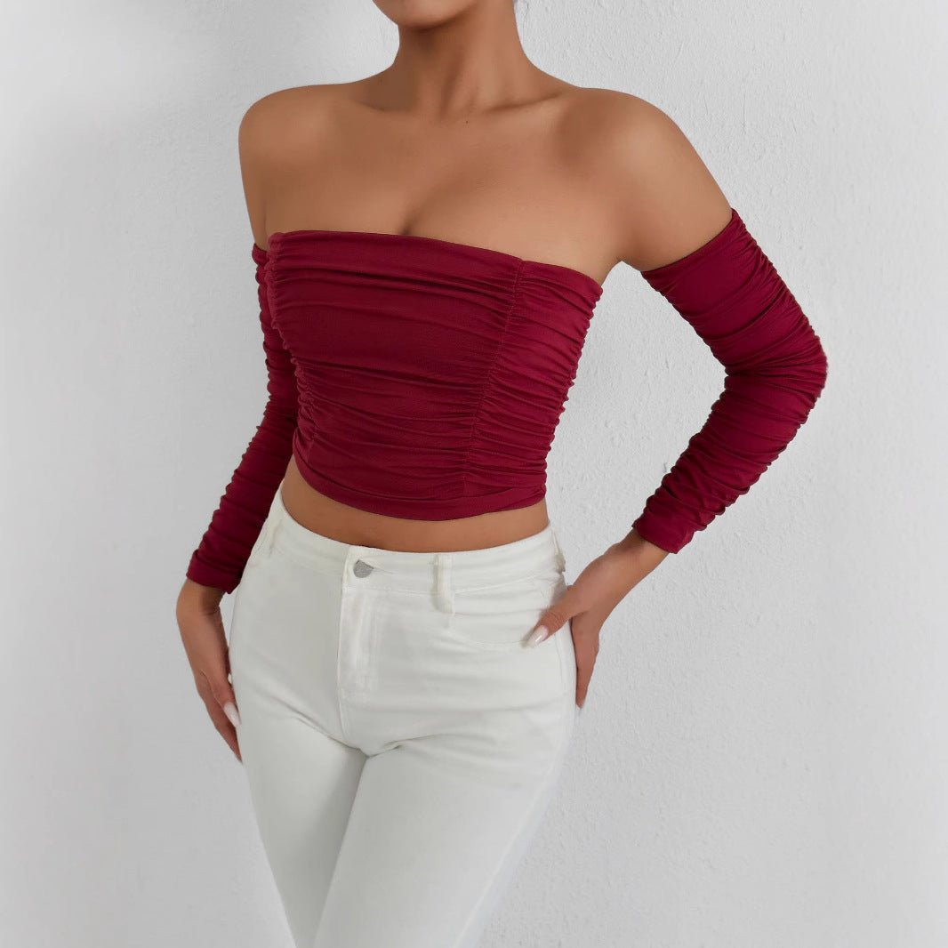 Women Off-Shoulder Crop Top with Pleats Lune London