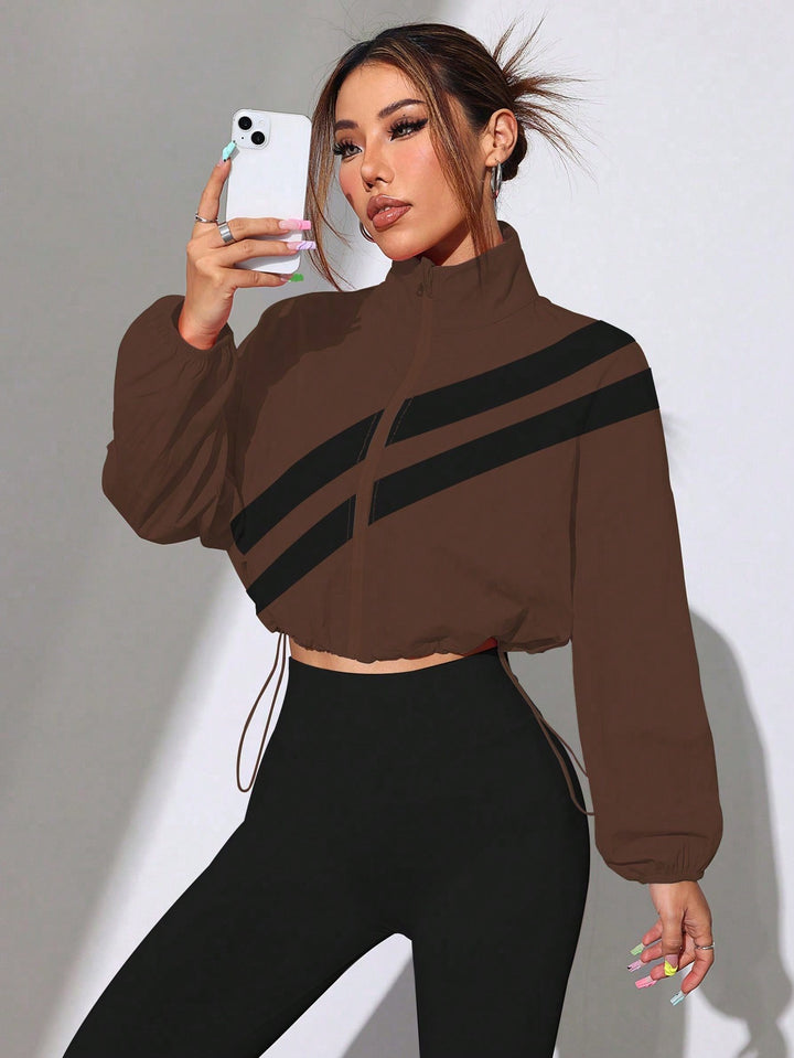 Women's Cropped Windbreaker with Stand-up Collar, Zipper and Drawstring Waist Amarae