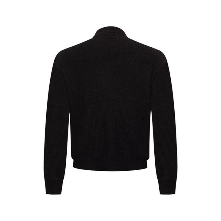 Men's knit double-breasted cardigan with collar, shoulder tabs, and welt pockets Amarae