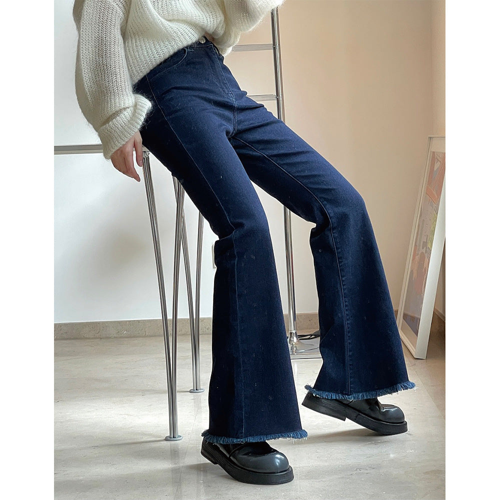 Ladies High-Waist Flared Jeans with Light Bootcut and Frayed Hem Amarae