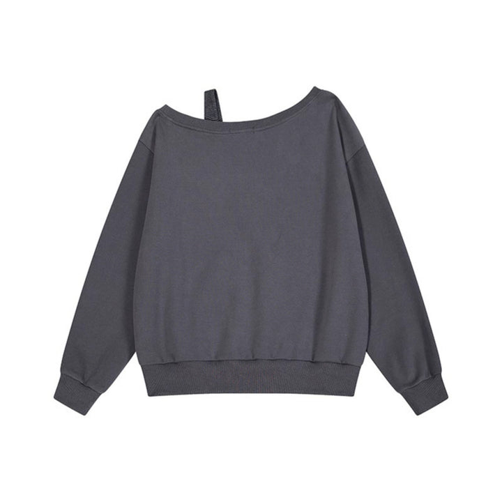 Women's Oversize Sweatshirt with Asymmetric One-Shoulder Strap, Kangaroo Pocket and Studs Amarae