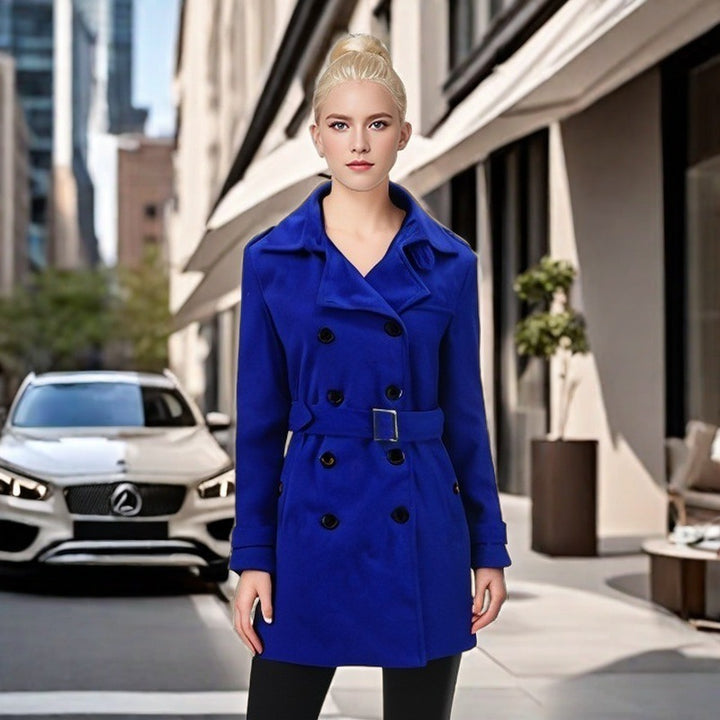 Women Elegant Trench Coat with Belt and Contrasting Buttons Lune London