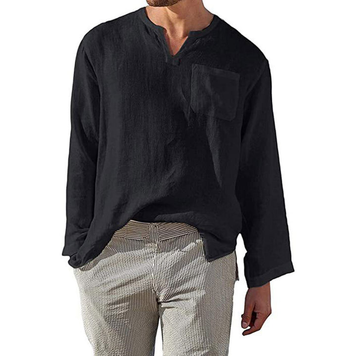 Men's long sleeve linen shirt with Henley collar and chest pocket Lune London