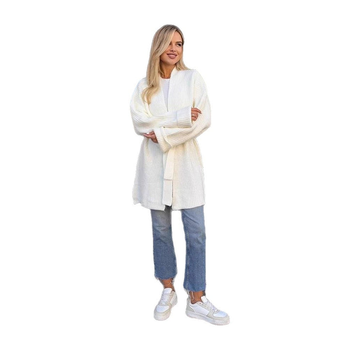 Women's Oversize Knit Coat with Ties and Ribbed Fine Knit Dress