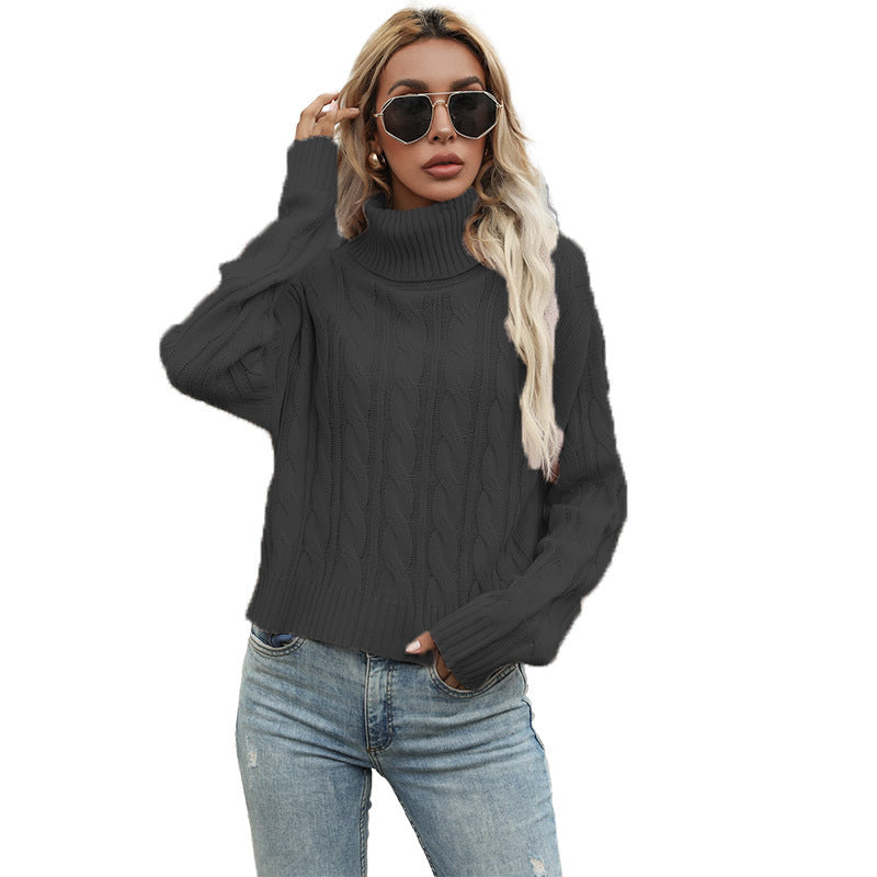 Chunky knit sweater for women with high collar and elegant twisted pattern Lune London
