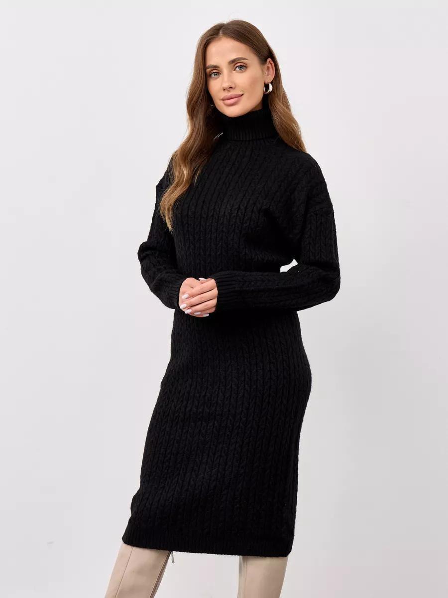 Knit dress for women with high collar and cable knit pattern Lune London