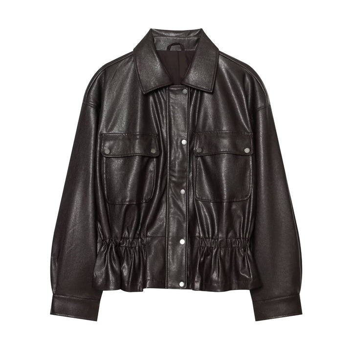 Women’s cropped jacket in oversized look made of faux leather with drawstring waist Amarae