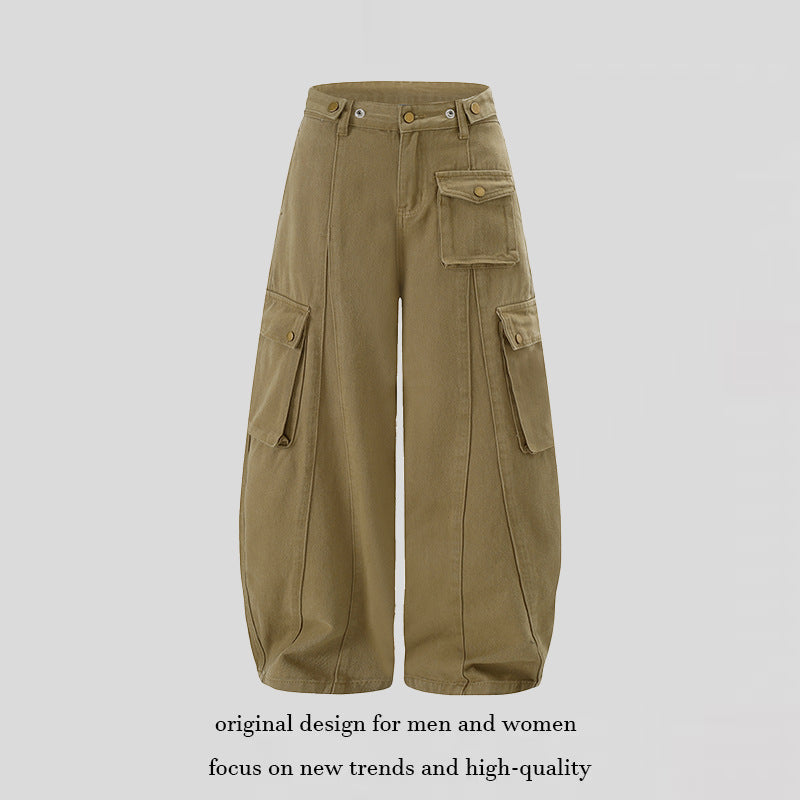 Women's Wide Cargo Palazzo Pants with High Waist, Balloon Hem, and Multiple Flap Pockets