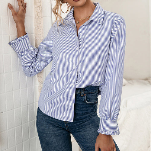 Women's shirt with striped pattern and trendy button detail Amarae