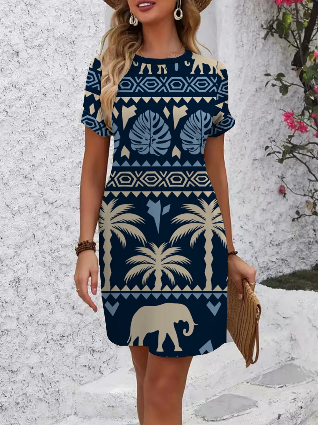 Women's casual short-sleeve dress with modern houndstooth pattern and comfortable fit Lune London