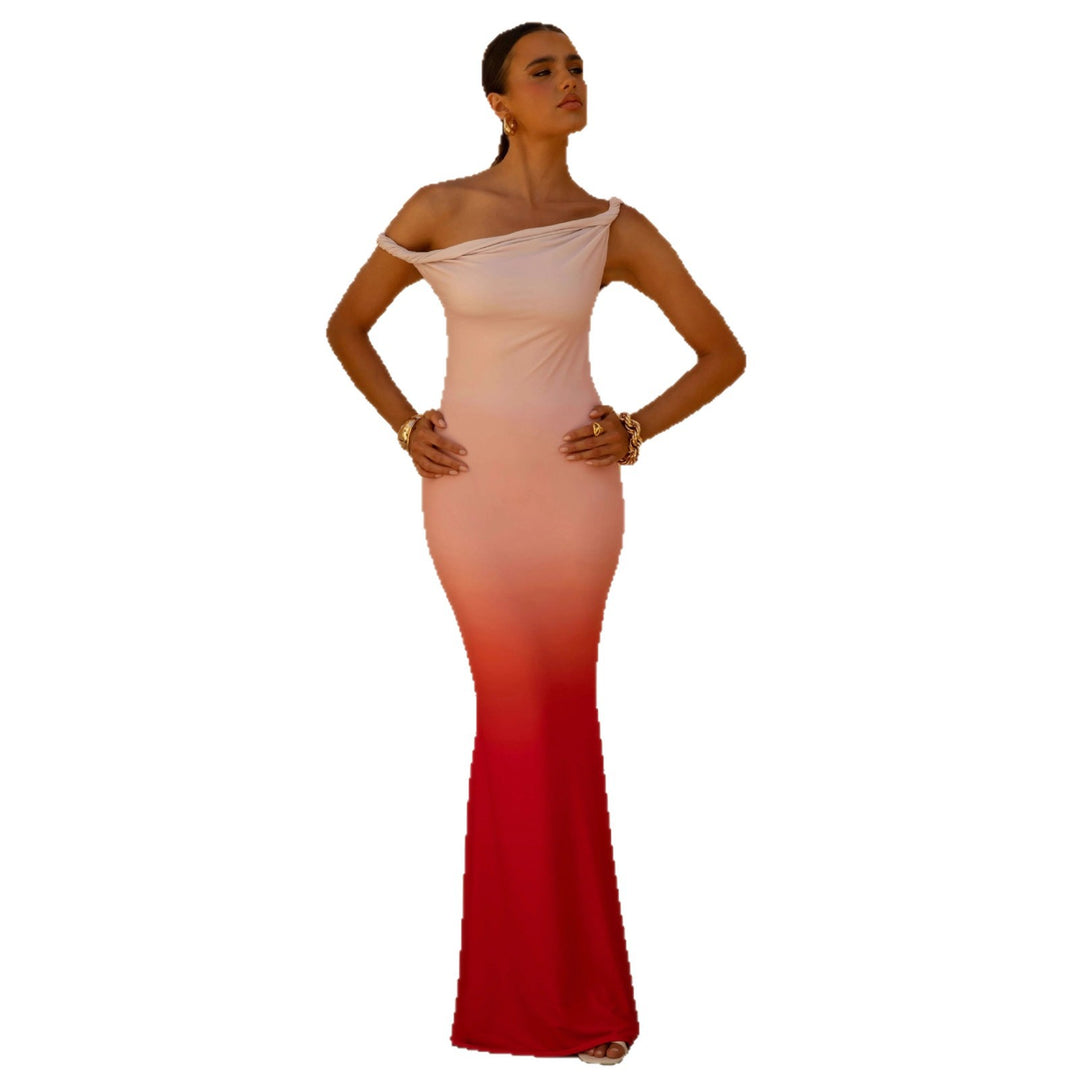 Women's figure-hugging evening dress with off-the-shoulder design and side slit Lune London